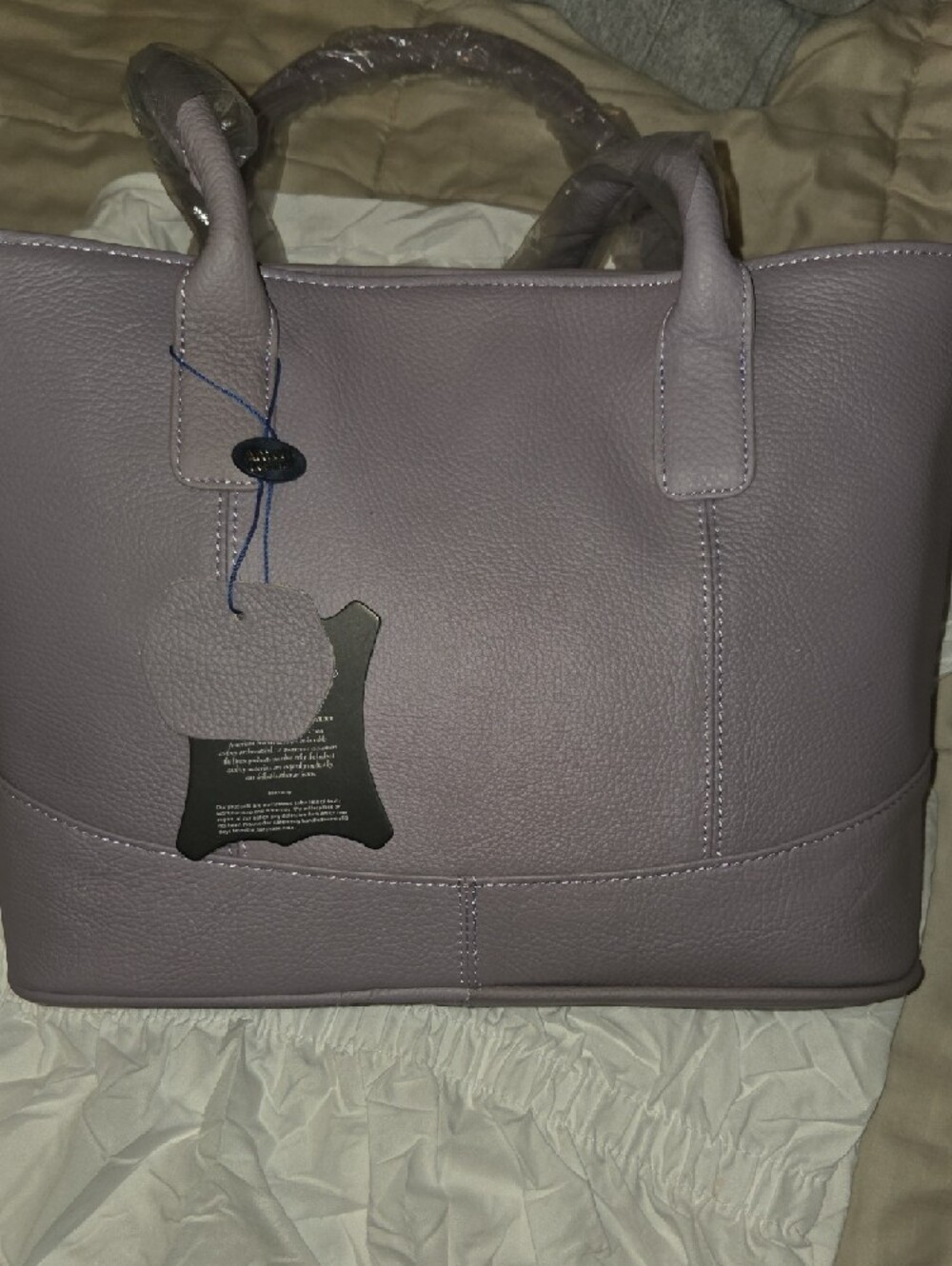 Lavender Pebbled Tote Bag with Double Shoulder Straps - Picture 3 of 9